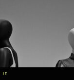 Black and white photo of paired mannequins representing real product versus AI-generated model